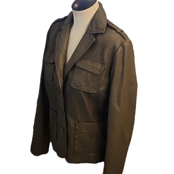 SOLD! Womens Vintage Kenneth Cole Reaction Army Green leather jacket size Medium - Picture 10 of 16